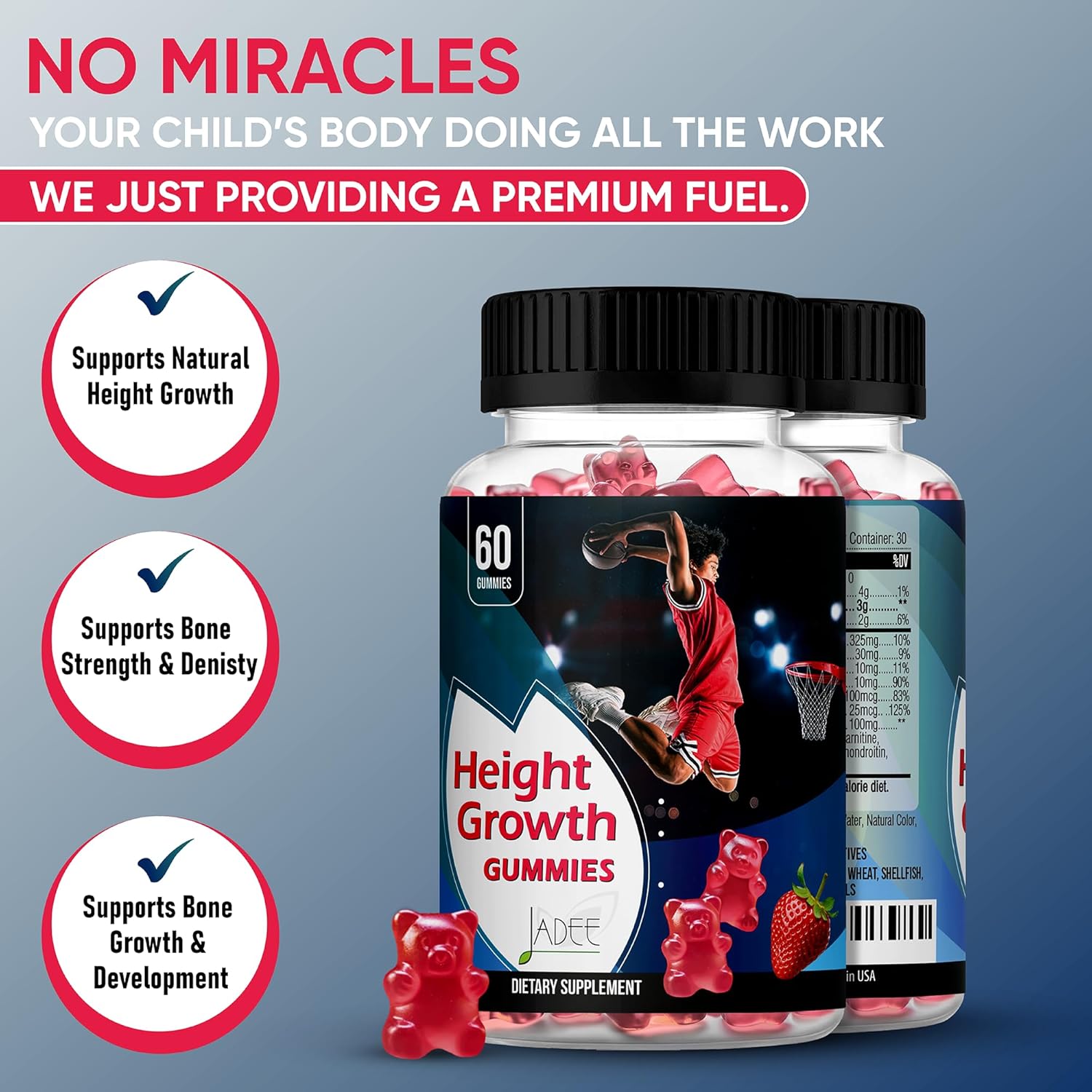 Height Growth Gummies for Kids with Calcium, Vitamin D, K2, Magnesium, and Zinc - Supplement for Teen's Growth - Ages 5-20 - Increase Height with Kids Vitamins