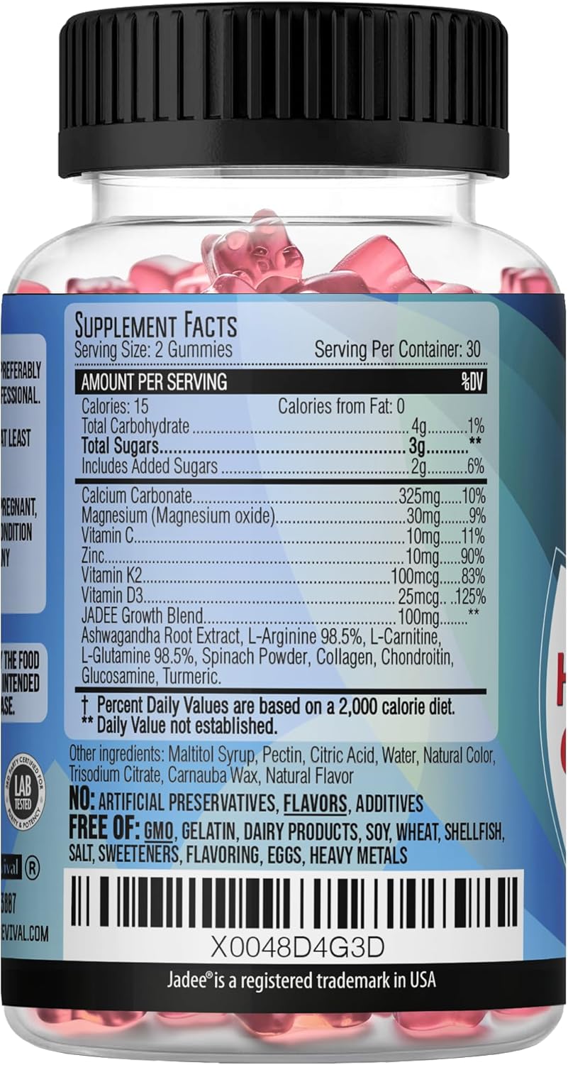 Height Growth Gummies for Kids with Calcium, Vitamin D, K2, Magnesium, and Zinc - Supplement for Teen's Growth - Ages 5-20 - Increase Height with Kids Vitamins