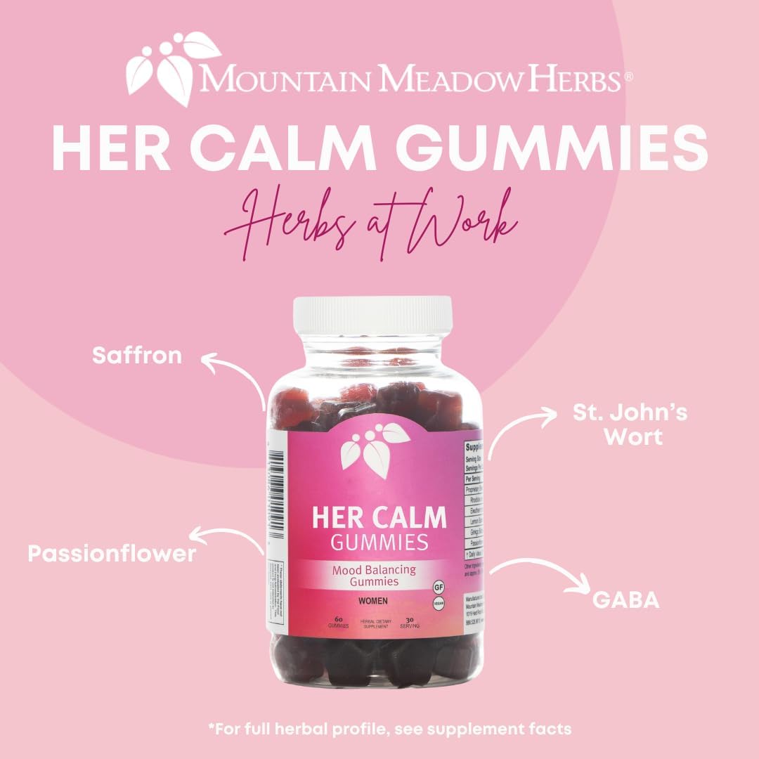 Her Calm Gummies - Natural Mood Support with Saffron, Passion Flower, St. John's Wort & GABA (60 ct) by Mountain Meadow Herbs