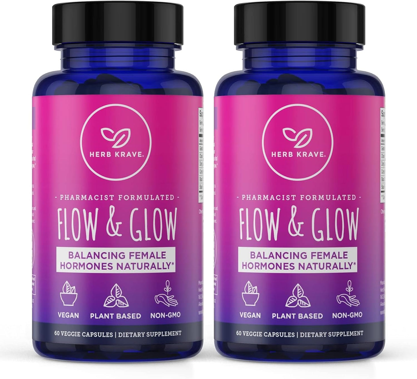 Herb Krave Flow and Glow Natural Hormone Balance for Women - PMS & Menopause Relief - Donq Quai & Black Cohosh - 120 Vegan Capsules