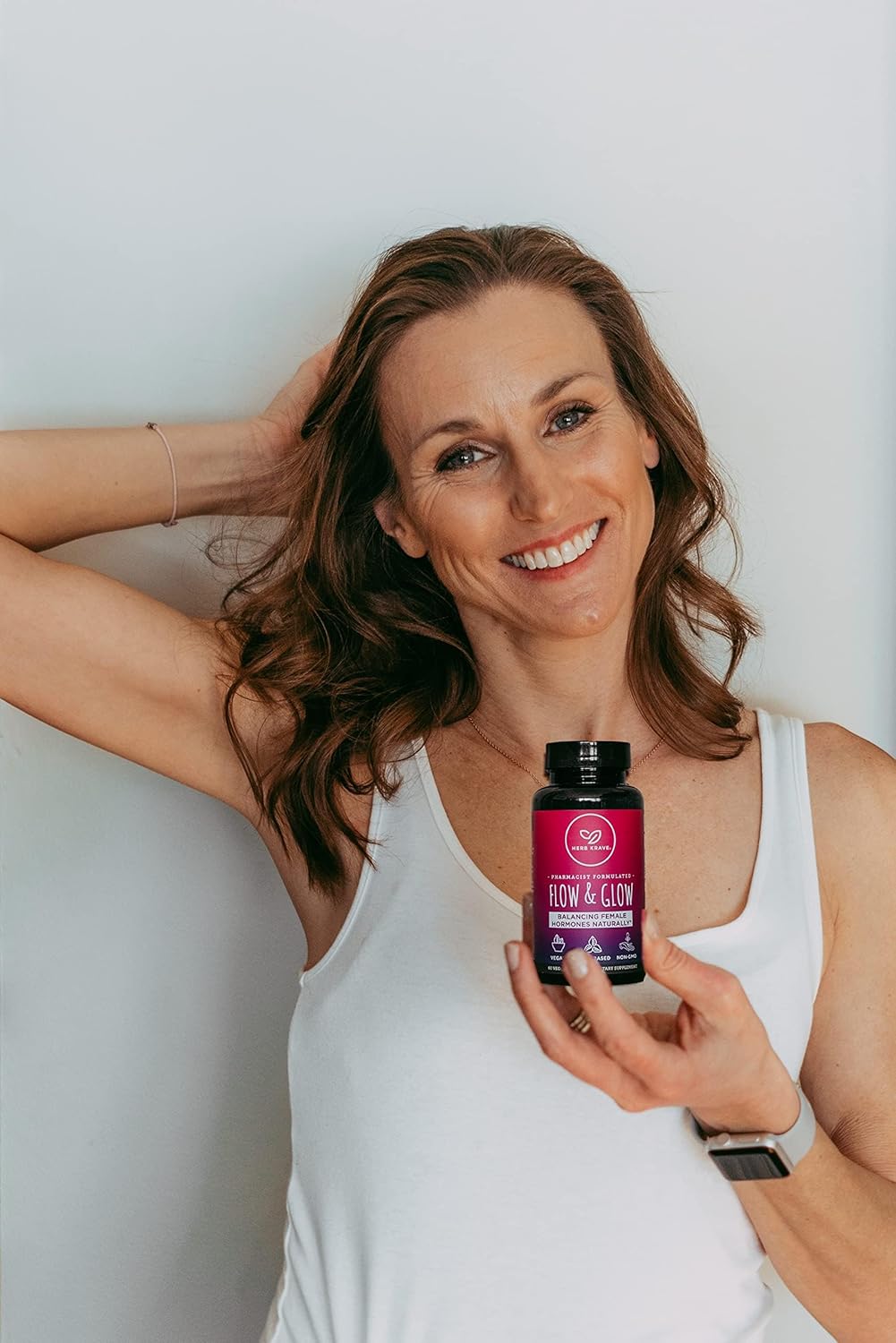 Herb Krave Flow and Glow Natural Hormone Balance for Women - PMS & Menopause Relief - Donq Quai & Black Cohosh - 120 Vegan Capsules