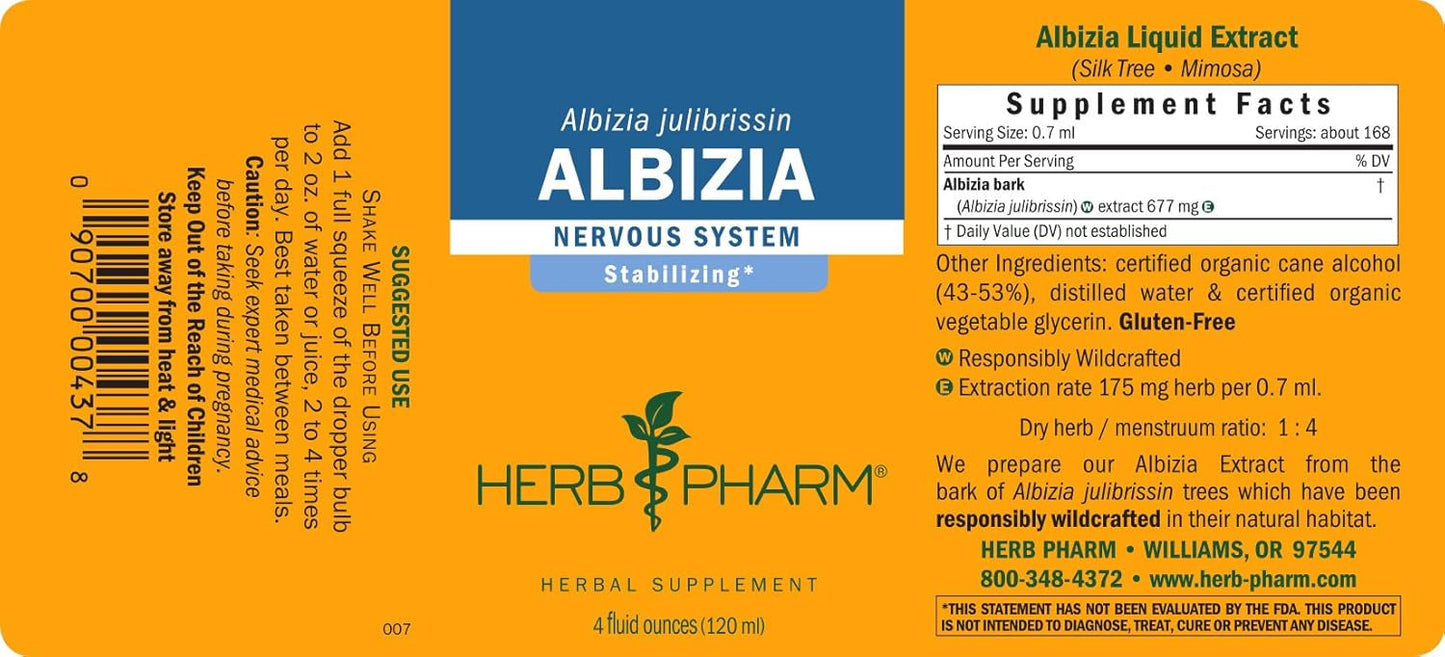 Herb Pharm Albizia Liquid Extract - 4 Ounce Bottle for Nervous System Support