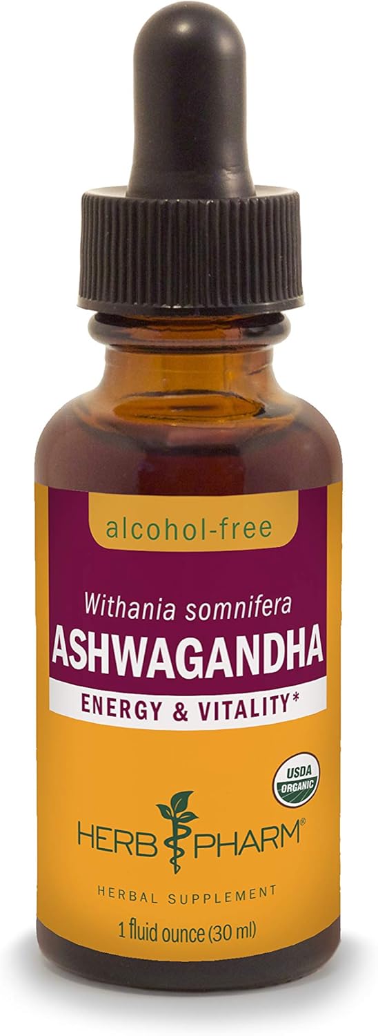 Herb Pharm Ashwagandha and Rhodiola Root Extracts for Energy and Vitality, Alcohol-Free Glycerite, Organic Cane Alcohol, 1 Oz - Boost Endurance and Stamina