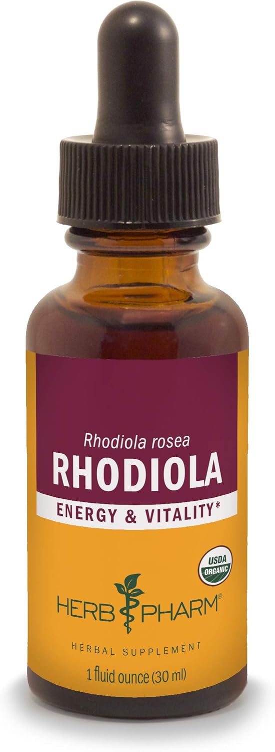 Herb Pharm Ashwagandha and Rhodiola Root Extracts for Energy and Vitality, Alcohol-Free Glycerite, Organic Cane Alcohol, 1 Oz - Boost Endurance and Stamina