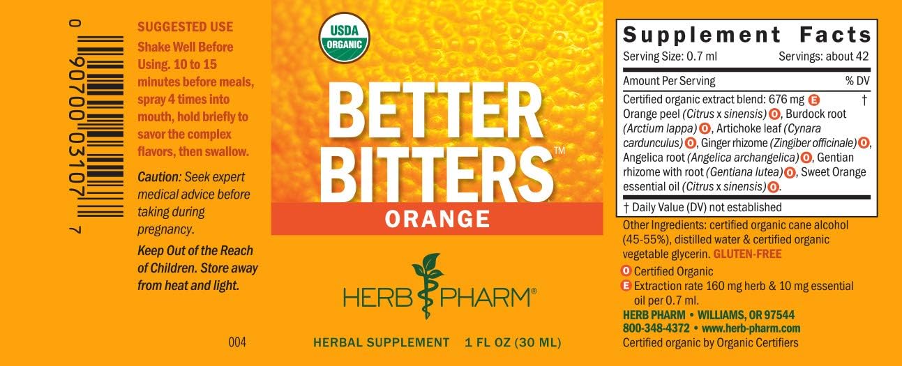 Herb Pharm Better Bitters Orange Digestive Bitters - 2 Pack, 1 Ounce Each - Certified Organic