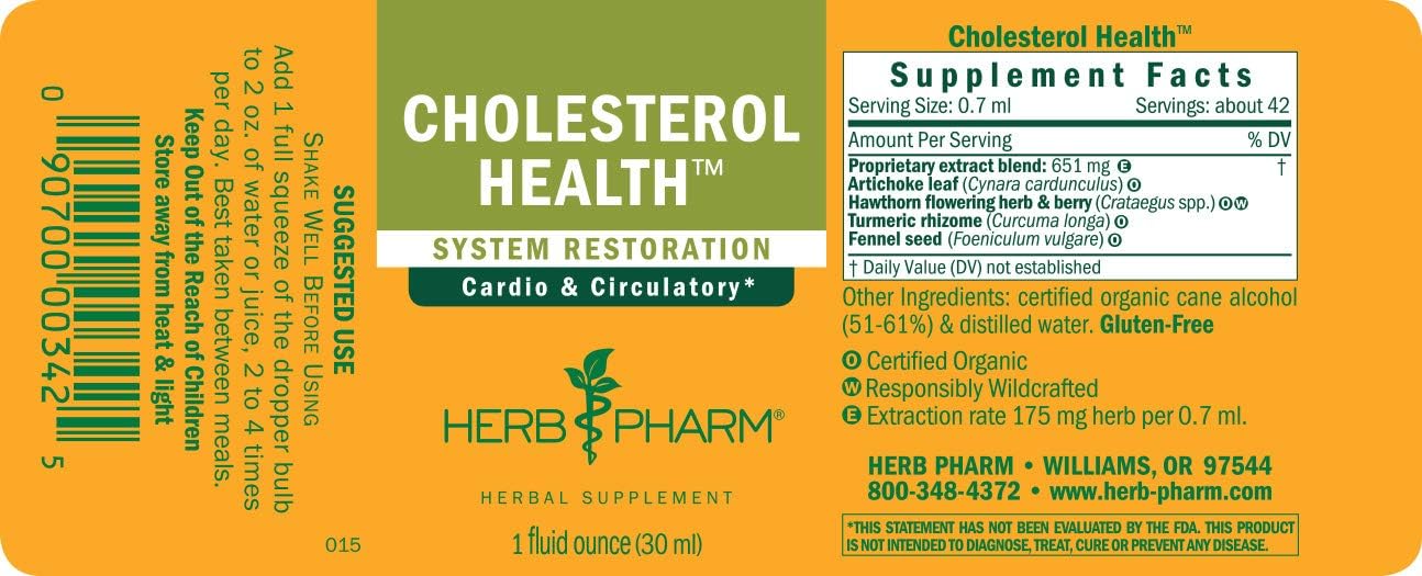 Herb Pharm Cholesterol Support Liquid Formula - 1 Ounce for Heart Health & Circulation