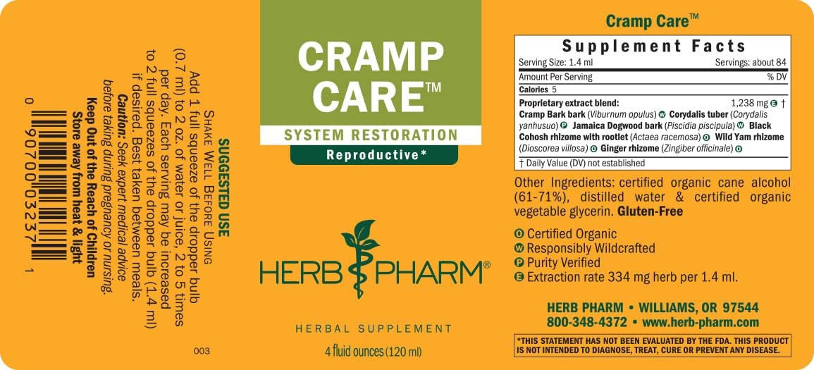 Herb Pharm Cramp Care Herbal Extract Drops for Menstrual Cycle Support - 4 Oz