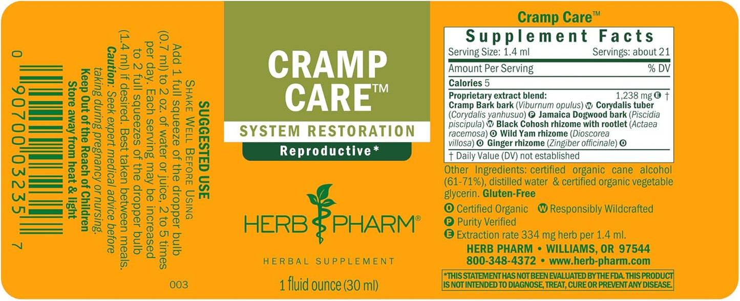Herb Pharm Cramp Care Liquid Herbal Extract for Menstrual Cycle Support - 1 Ounce (2 Pack)