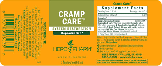 Herb Pharm Cramp Care Liquid Herbal Extract for Menstrual Cycle Support - 1 Ounce (2 Pack)