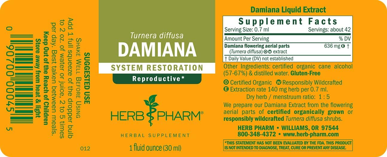 Herb Pharm Damiana Extract 1 Fl Oz - Pack of 2 for Reproductive System Support