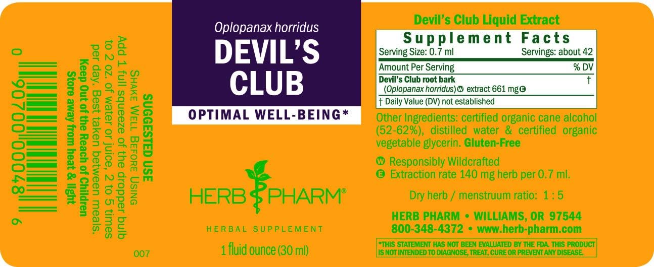 Herb Pharm Devil's Club Liquid Extract - 1 oz Bottle for Herbal Support