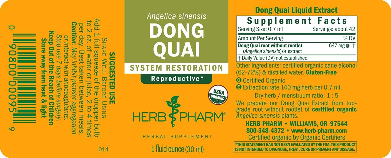 Herb Pharm Dong Quai Liquid Extract - Female Reproductive System Support - 1 Fl Oz Bottle