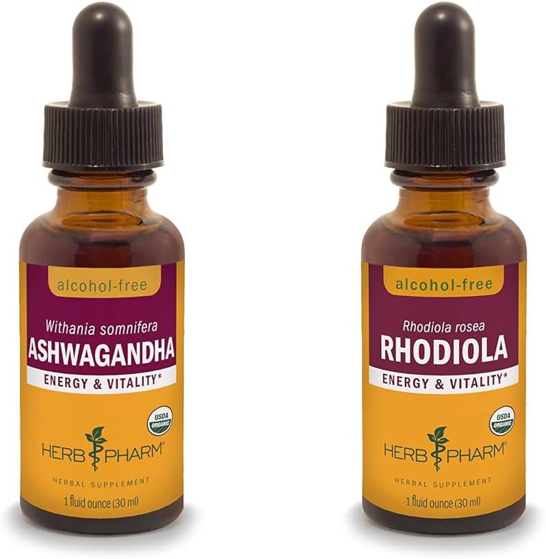 Herb Pharm Energy & Vitality Ashwagandha Rhodiola Extract Bundle, 1 Oz Each
