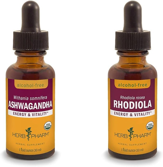 Herb Pharm Energy & Vitality Ashwagandha Rhodiola Extract Bundle, 1 Oz Each