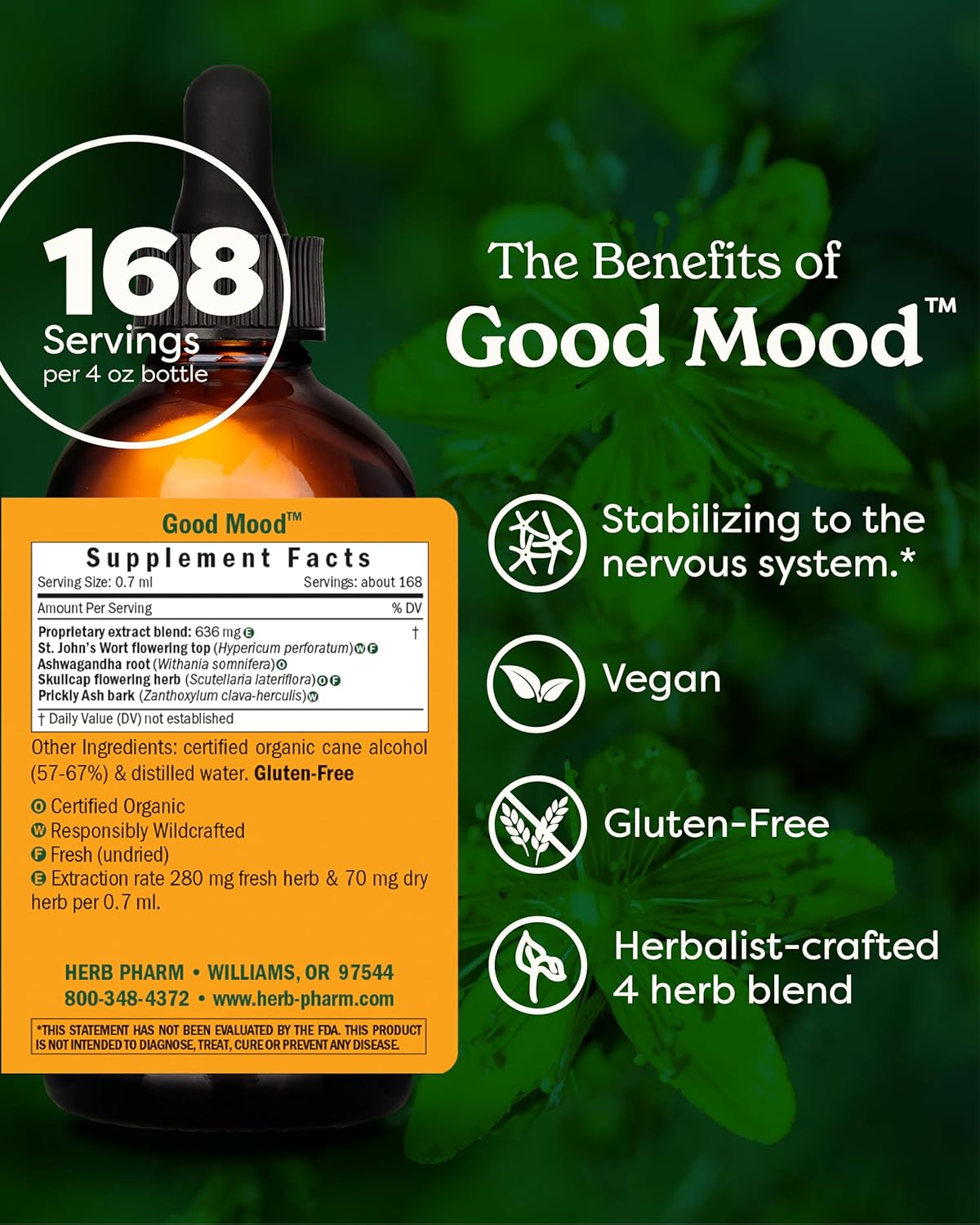 Herb Pharm Good Mood Liquid Herbal Formula with St. John's Wort - 4oz for Emotional Balance