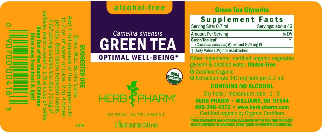 HERB PHARM Green Tea Herb Glycerite - 1 Fl Oz Bottle - Pack of 1 - 2 Pounds - GLGTEA01