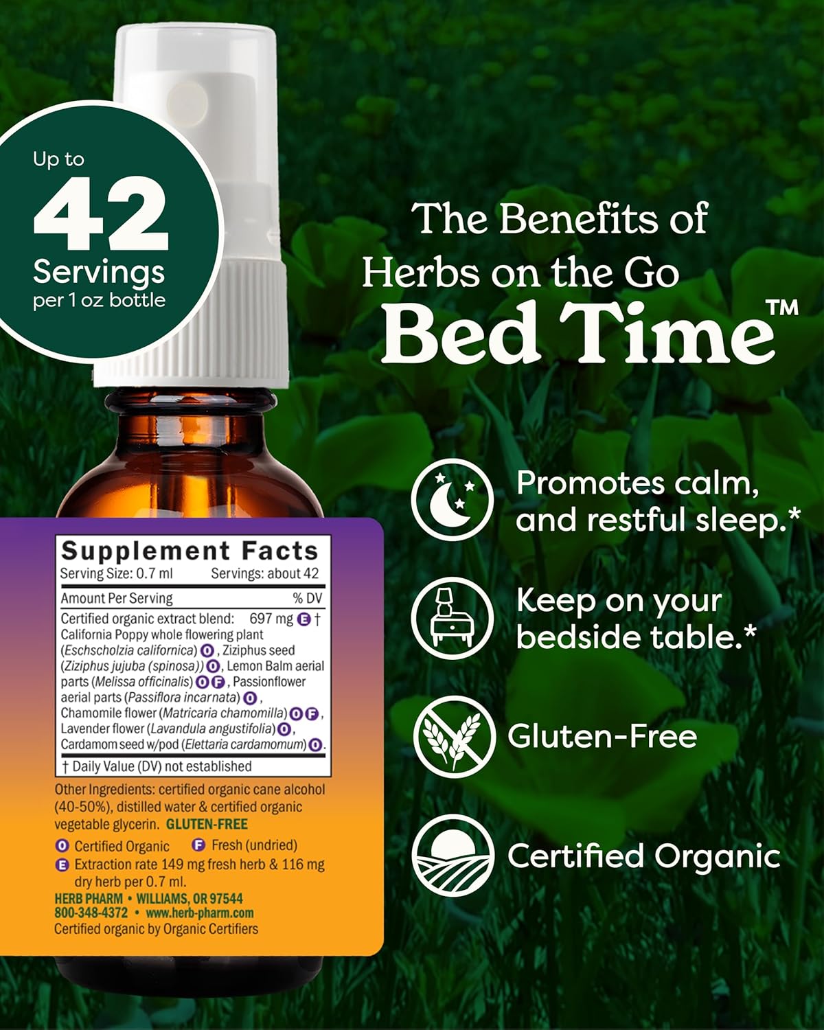 Herb Pharm Herbs on The Go Bed Time Spray - 1 Fl Oz Portable Option for Herbal Sleep Support