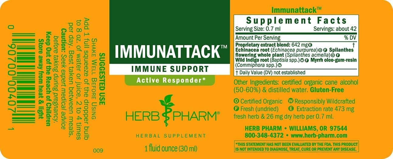 Herb Pharm Immunattack Liquid Herbal Formula for Immune System Support - 2 Pack of 1 Ounce Bottles