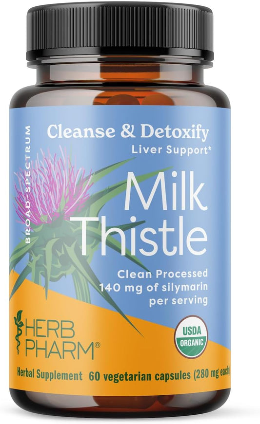 Herb Pharm Milk Thistle Seed Extract Capsules - 140mg Silymarin for Liver Health - 60 Vegetarian Pills