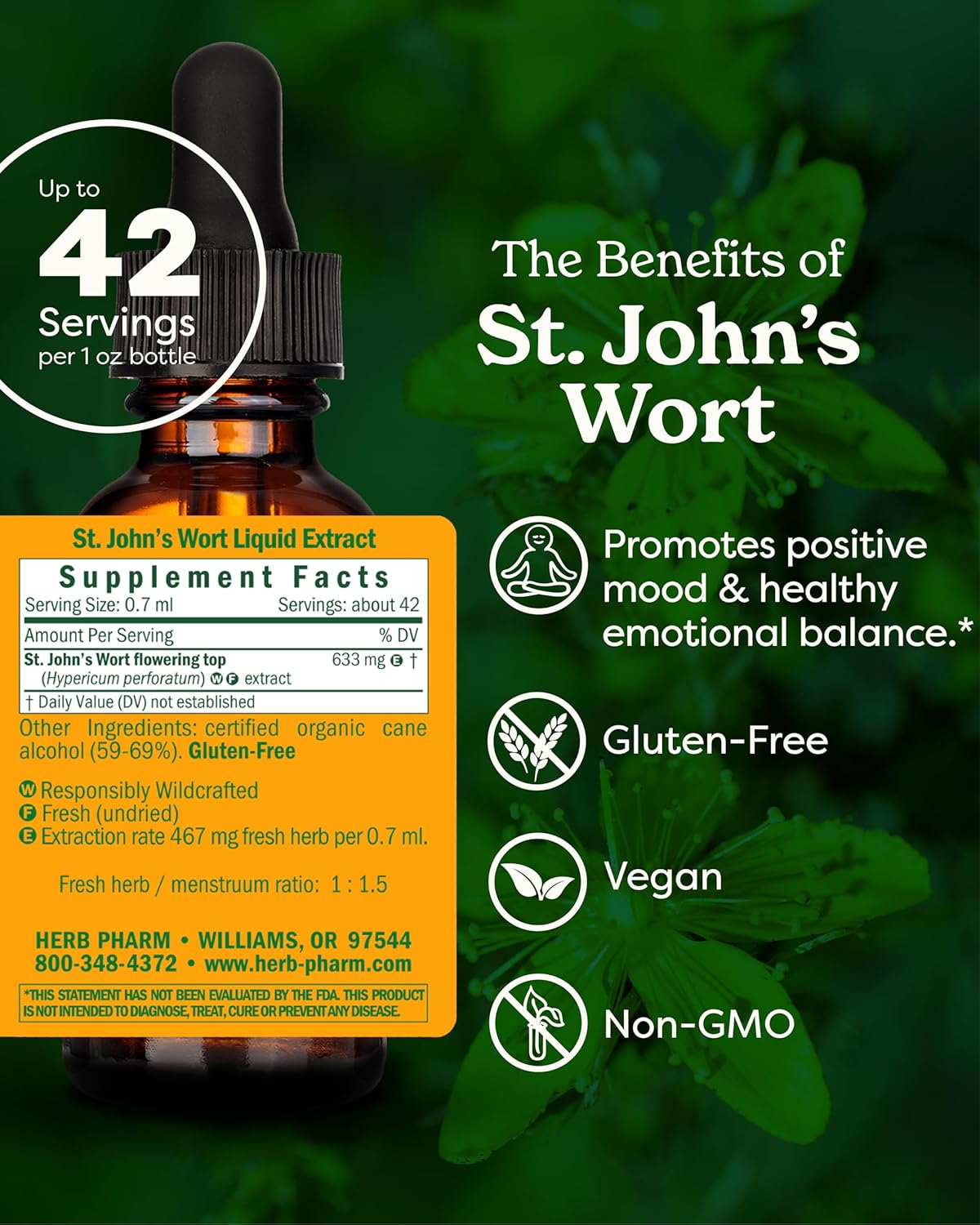 Herb Pharm St. John's Wort Liquid Extract - 1oz Bottle for Positive Mood and Emotional Balance