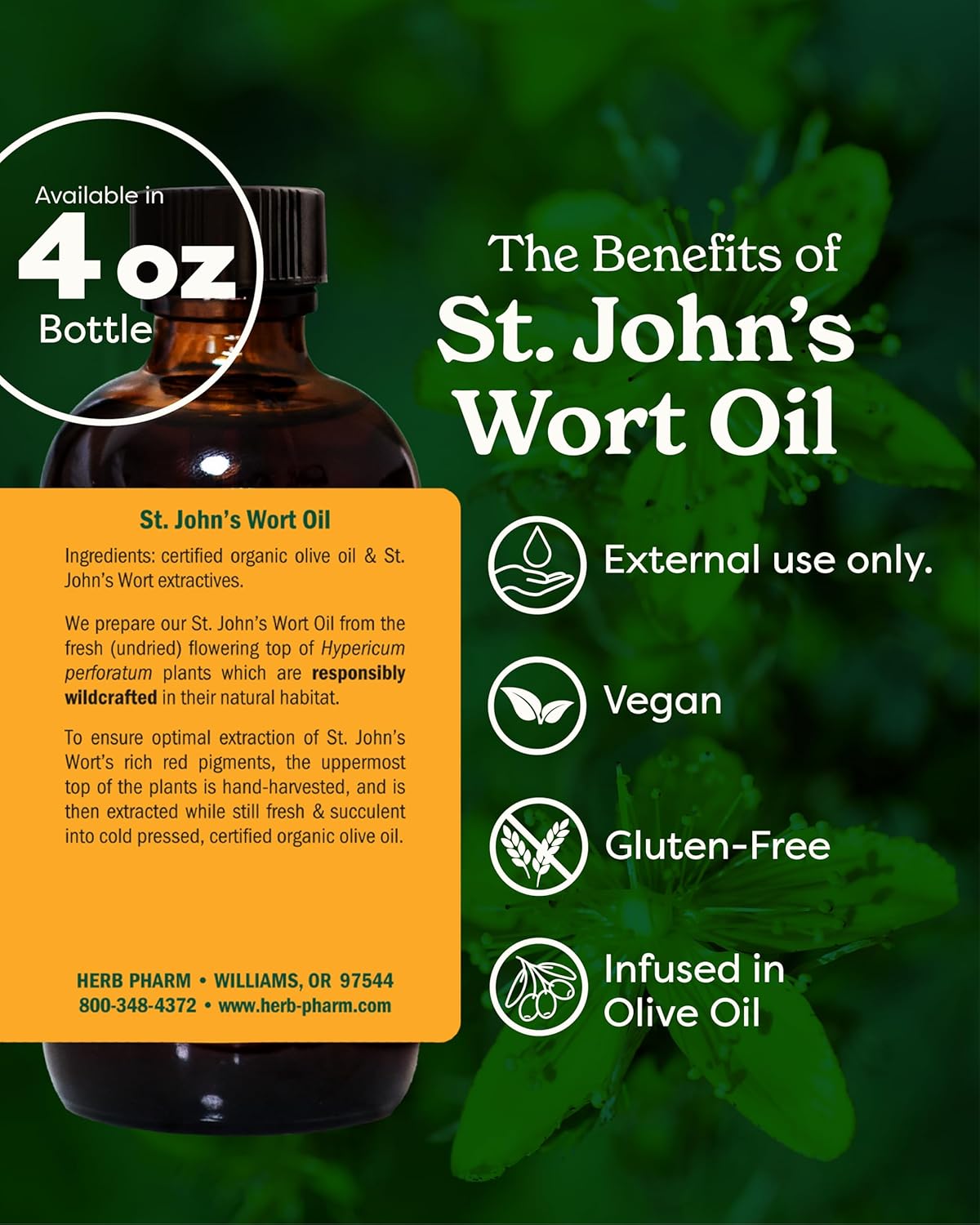Herb Pharm St. John's Wort Topical Oil - 4oz for Soothing Relief (OILSJW04)