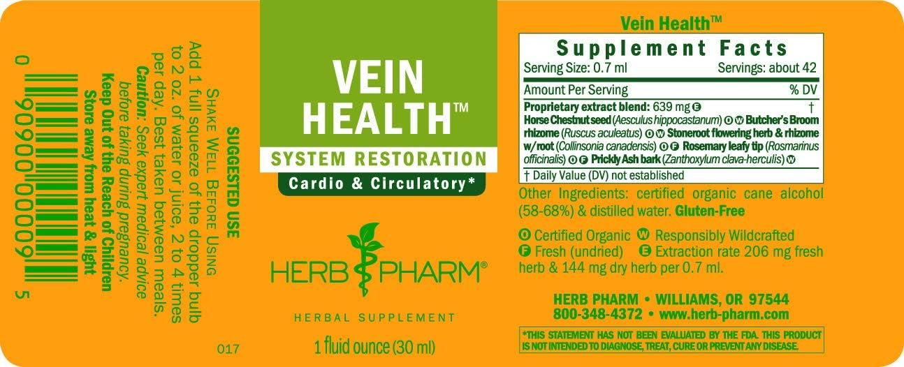Herb Pharm Vein Health Liquid Herbal Formula - Cardiovascular & Circulatory Support - 1 Fl Oz