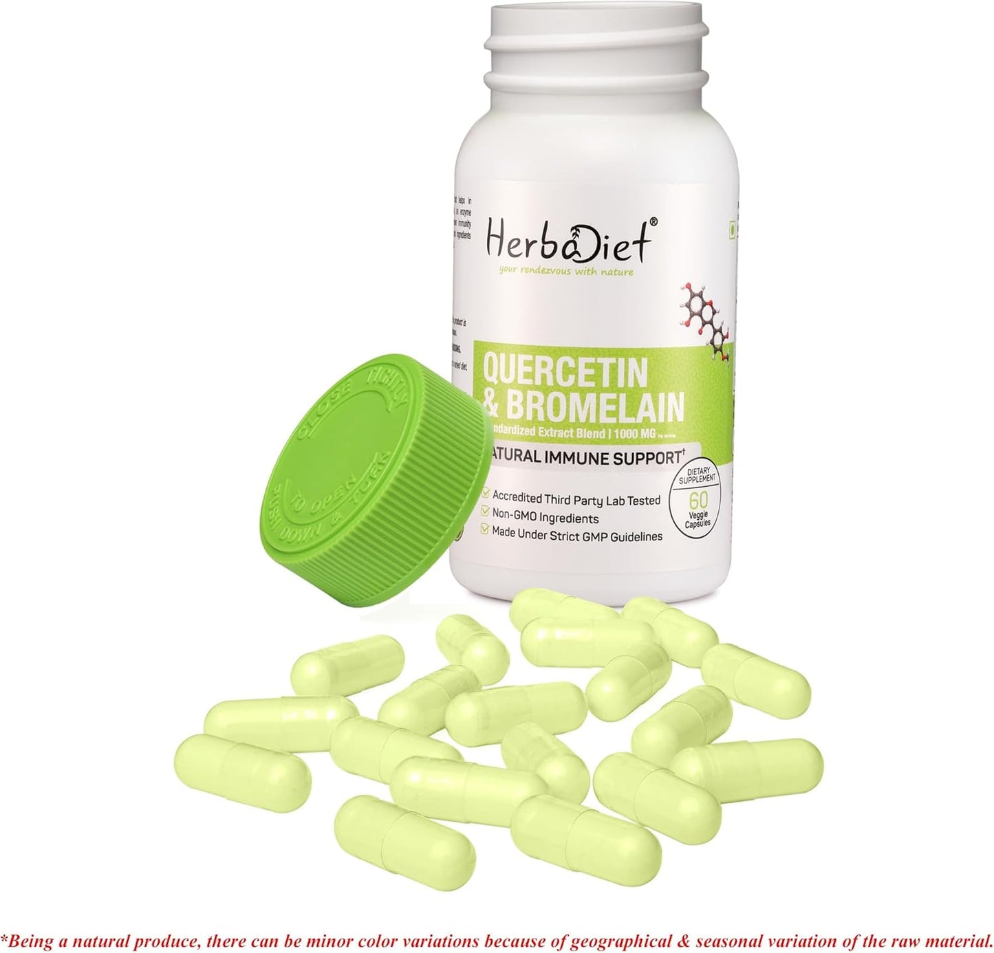 Herbadiet Quercetin with Bromelain 500mg Capsules - Immune & Heart Health Support, Antioxidant & Joint Supplement - Non-GMO, Vegan, Gluten-Free (120 Caps)