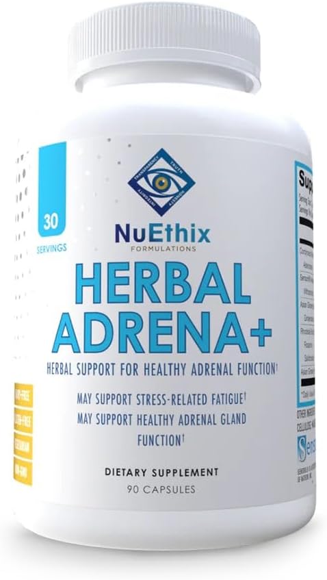 Herbal Adrena+ Adrenal Support Supplements for Women & Men - Improve Energy & Mood with Cordyceps & Ashwagandha - Non-GMO, Gluten Free