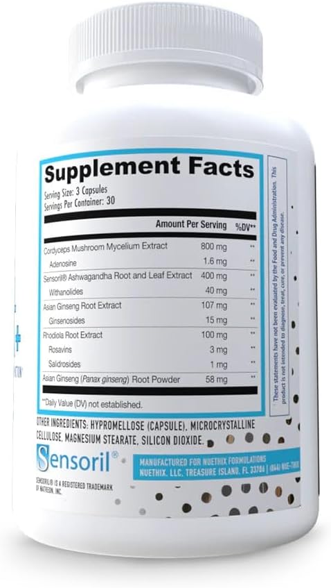 Herbal Adrena+ Adrenal Support Supplements for Women & Men - Improve Energy & Mood with Cordyceps & Ashwagandha - Non-GMO, Gluten Free