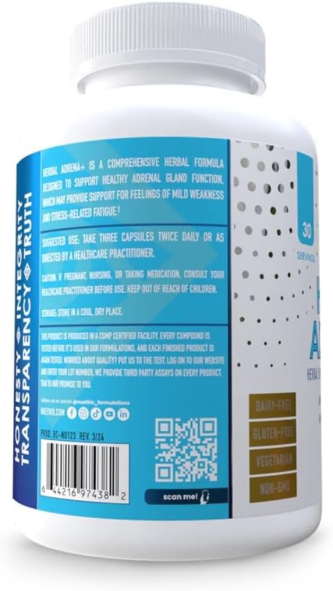 Herbal Adrena+ Adrenal Support Supplements for Women & Men - Improve Energy & Mood with Cordyceps & Ashwagandha - Non-GMO, Gluten Free