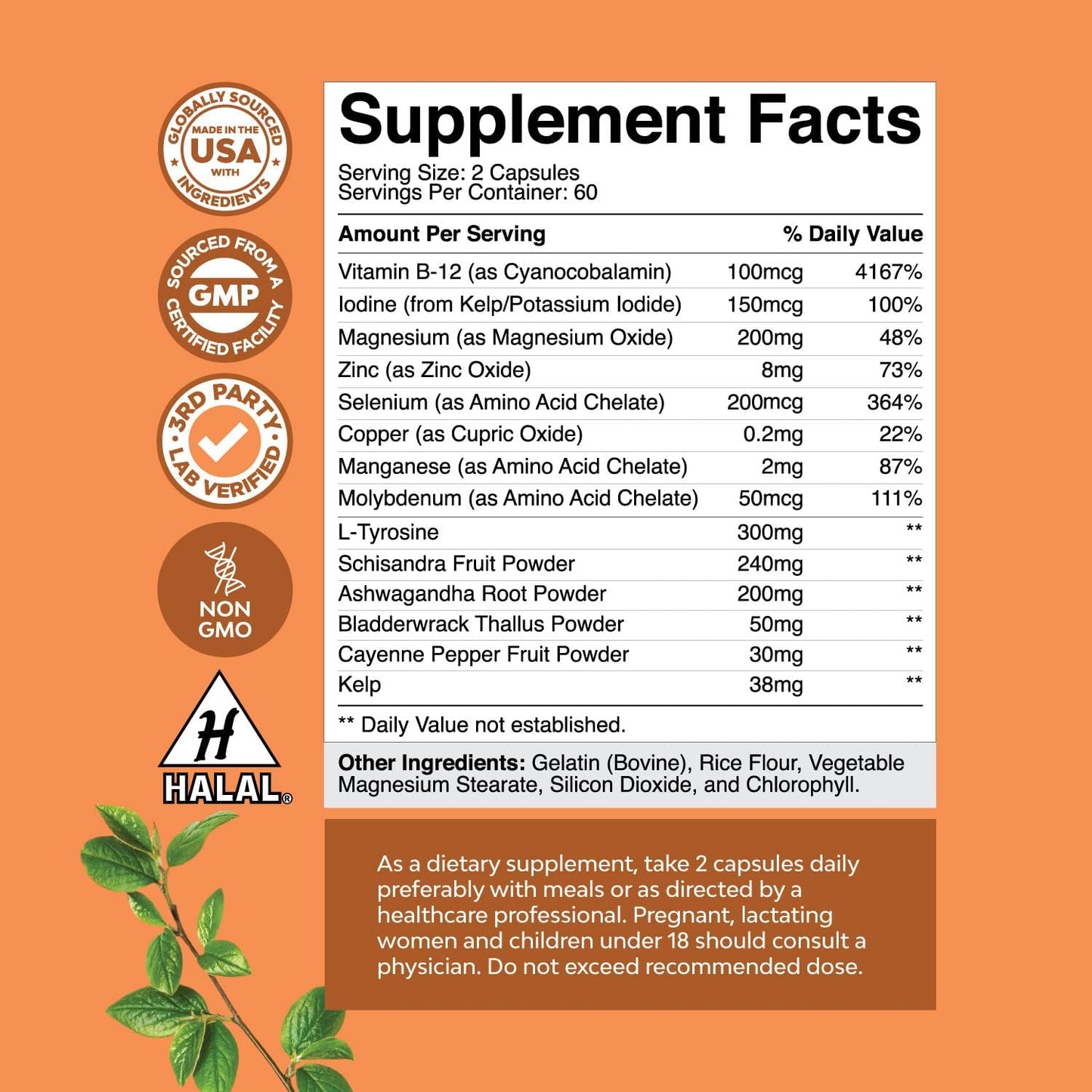 Herbal Adrenal and Thyroid Support Complex with Saw Palmetto - Mood Enhancer and Energy Supplement for Thyroid Health and Stronger Hair