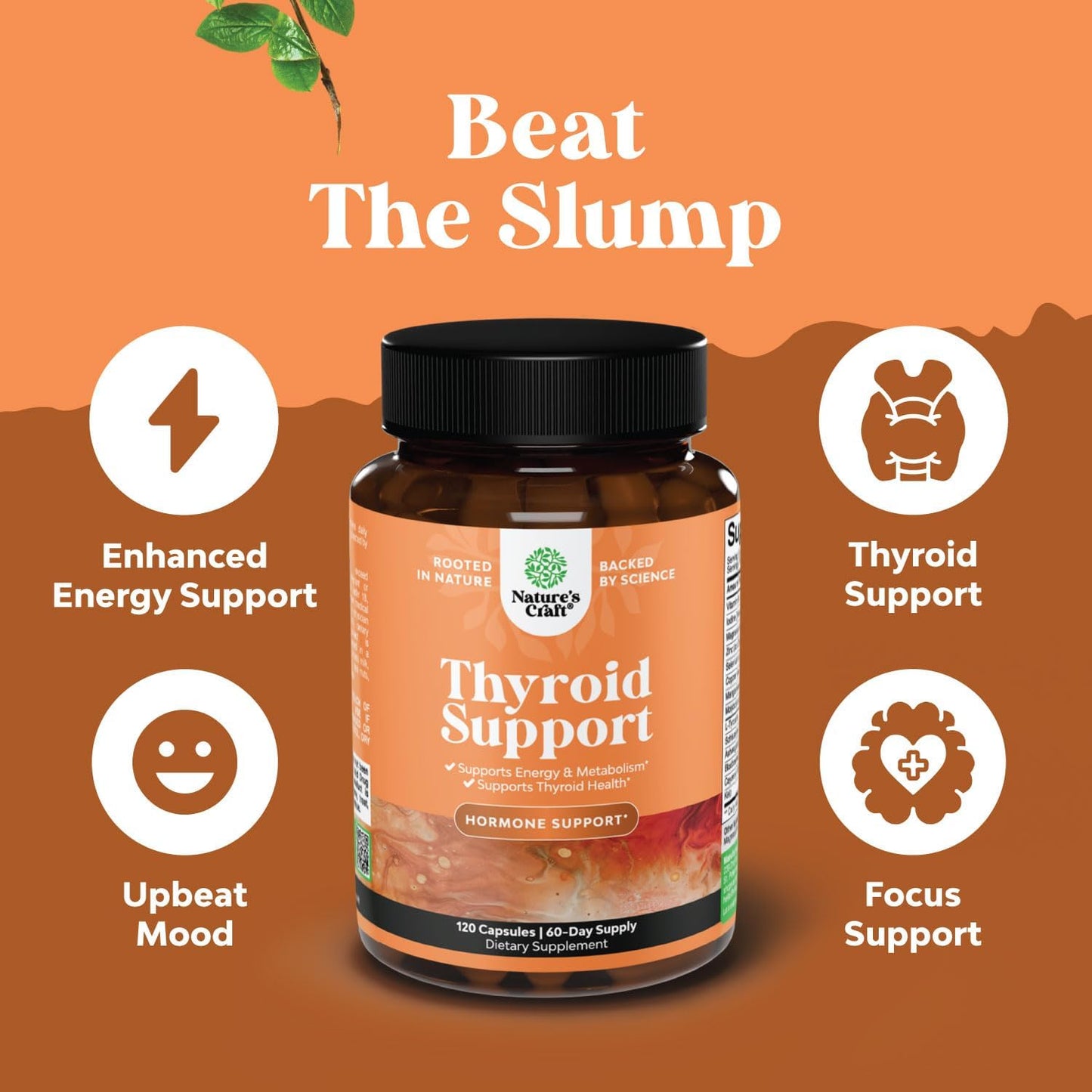 Herbal Adrenal and Thyroid Support Complex with Saw Palmetto - Mood Enhancer and Energy Supplement for Thyroid Health and Stronger Hair
