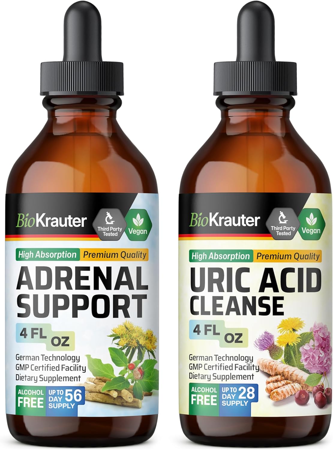 Herbal Adrenal and Uric Acid Support Tinctures - 4 Fl. Oz. Each