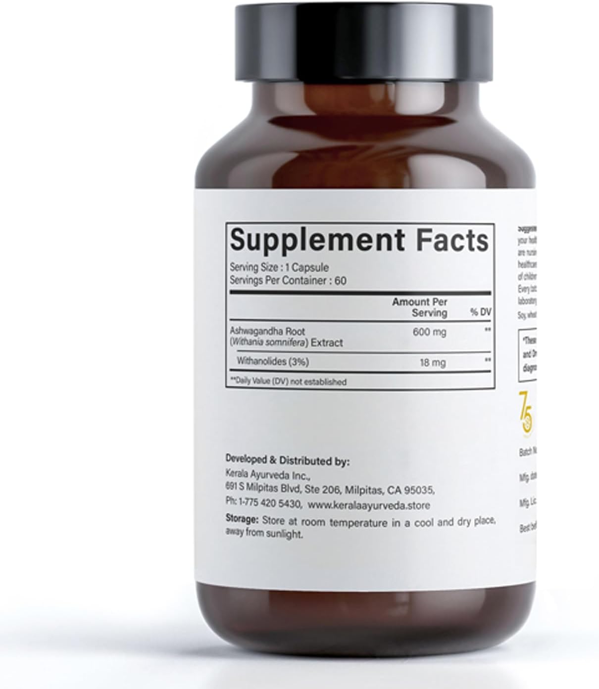 Herbal Ayurvedic Ashwagandha Capsules for Immunity, Stress Relief, Sleep - 60 Count