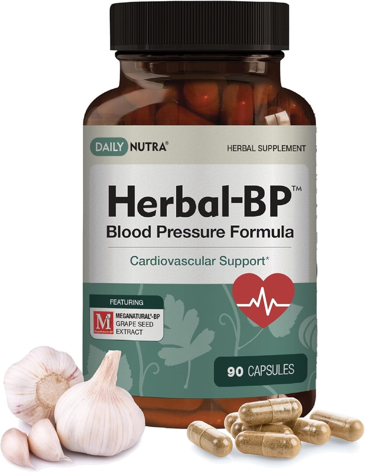 Herbal-BP Natural Blood Pressure Supplement with Grape Seed Extract - 90 Capsules for Circulatory Health