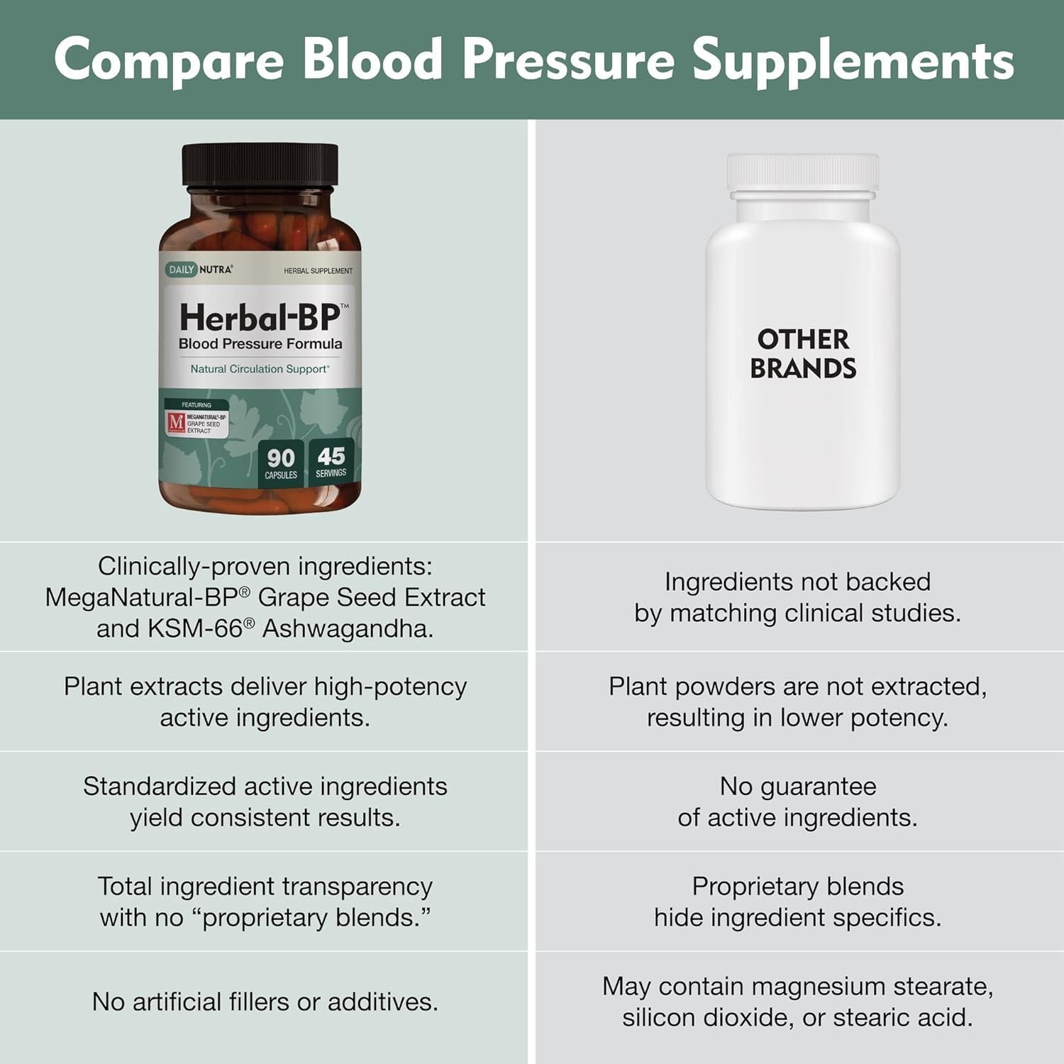 Herbal-BP Natural Blood Pressure Supplement with Grape Seed Extract - 90 Capsules for Circulatory Health