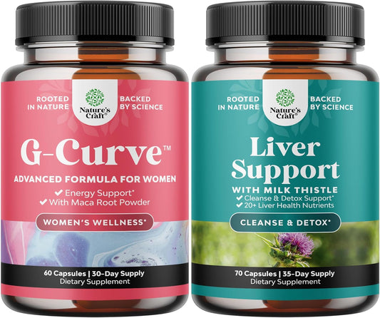 Herbal Butt and Breast Enhancement Pills + Liver Cleanse Detox Support Bundle by Natures Craft