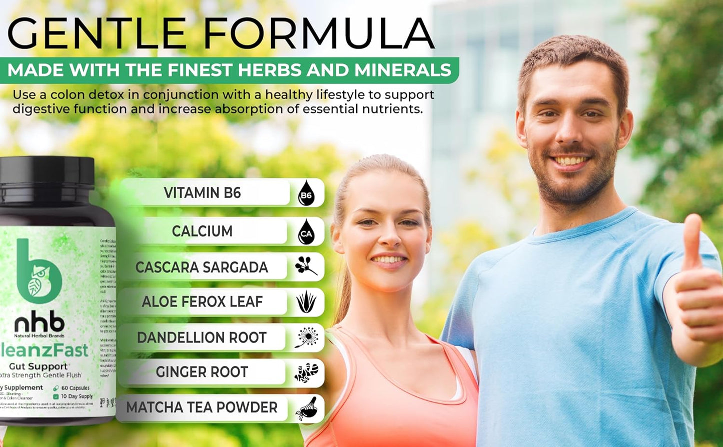 Herbal Detox Cleanse Capsules for Bloating Reduction and Regularity Restoration, Overnight Constipation Relief, Soy, Dairy, Gluten-Free - 10 Day Supply