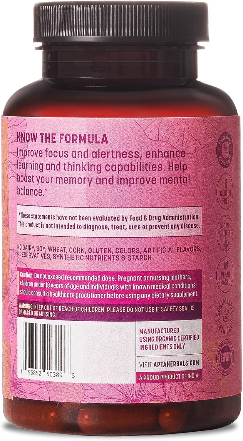 Herbal Focus Supplements, 120 Veggie Capsules, Enhance Concentration, Memory Apta Herbals