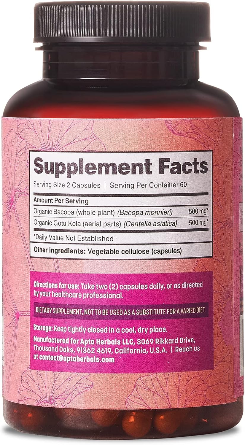 Herbal Focus Supplements, 120 Veggie Capsules, Enhance Concentration, Memory Apta Herbals