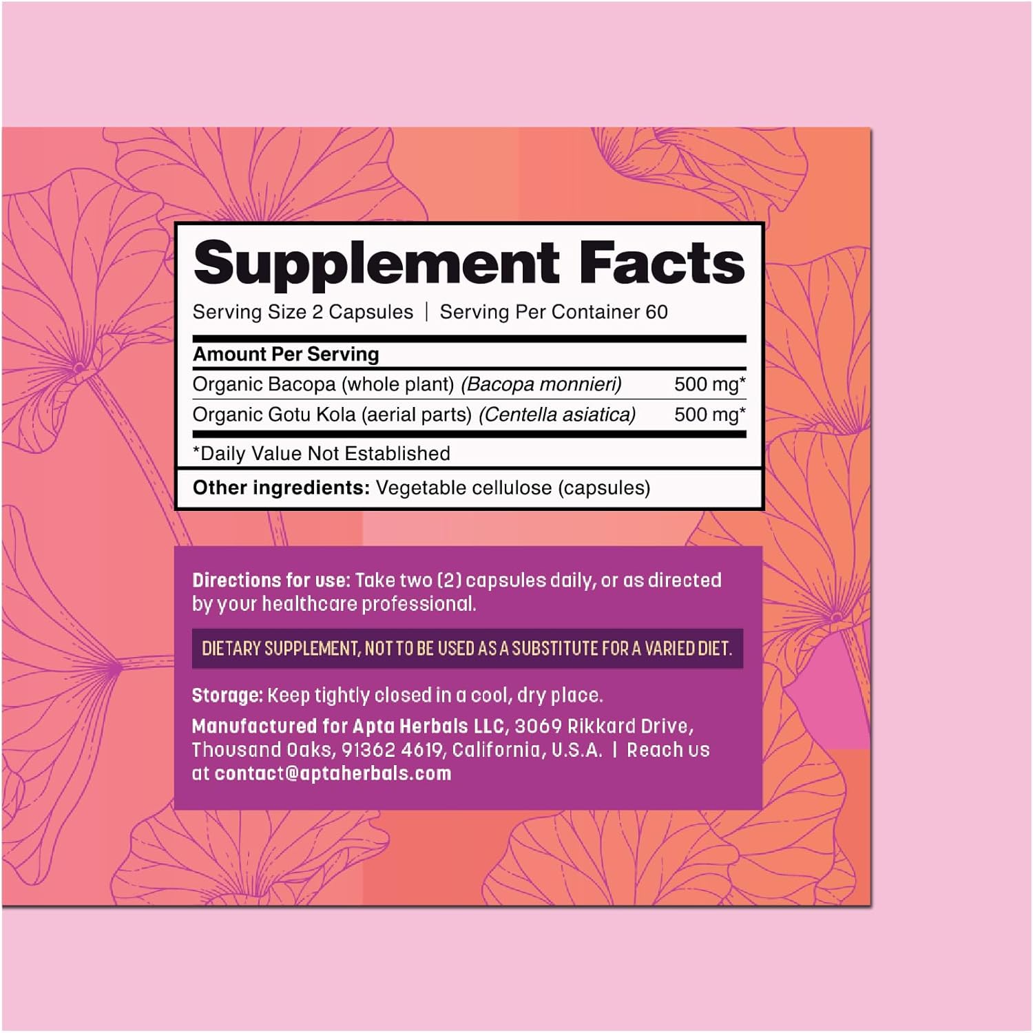 Herbal Focus Supplements, 120 Veggie Capsules, Enhance Concentration, Memory Apta Herbals