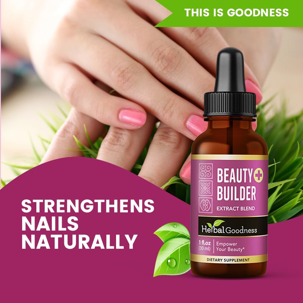 Herbal Goodness Beauty Builder 1oz - Collagen with Biotin & Hyaluronic Acid for Women - Hair Growth, Skin Hydration, Nail Support - Anti-Aging Beauty Booster with Marigold & Guava Leaf