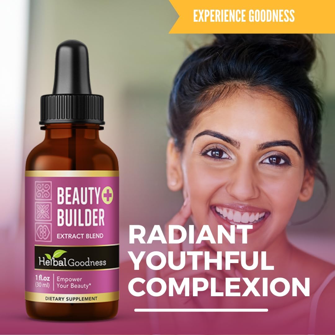 Herbal Goodness Beauty Builder 1oz - Collagen with Biotin & Hyaluronic Acid for Women - Hair Growth, Skin Hydration, Nail Support - Anti-Aging Beauty Booster with Marigold & Guava Leaf
