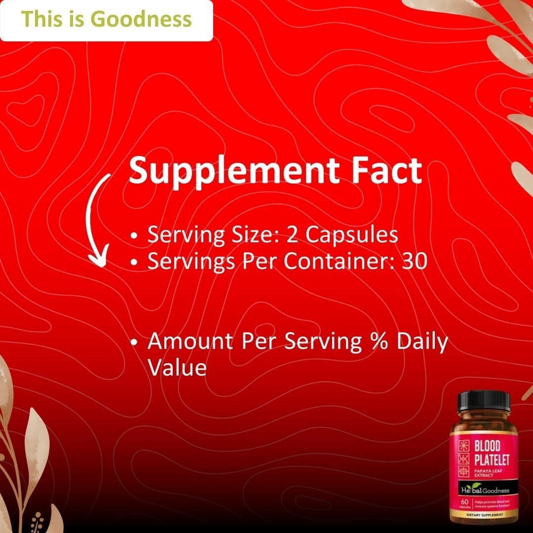 Herbal Goodness Papaya Leaf Blood Platelet Capsules - 20x Strength 600mg - Immune Support & Blood Cleanse - USA-Made Herbal Remedy