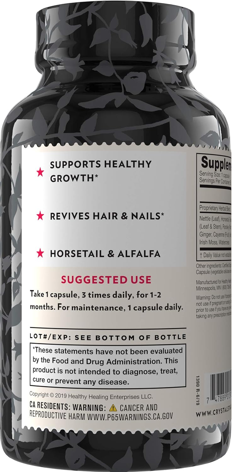 Herbal Hair & Nail Supplement Capsules for Stronger, Thicker Hair - Horsetail, Nettle, Alfalfa - Non-GMO Formula - 60 Count