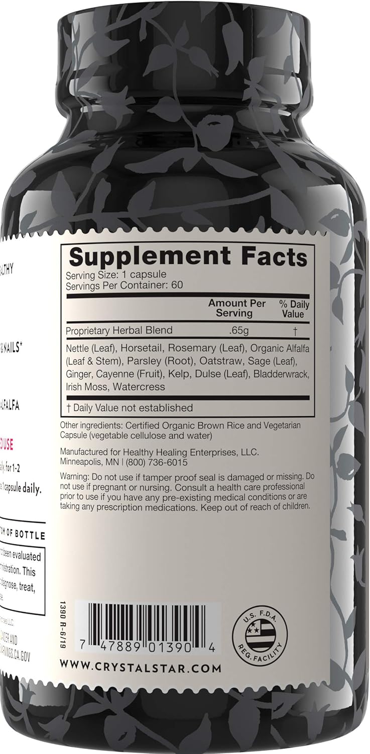 Herbal Hair & Nail Supplement Capsules for Stronger, Thicker Hair - Horsetail, Nettle, Alfalfa - Non-GMO Formula - 60 Count