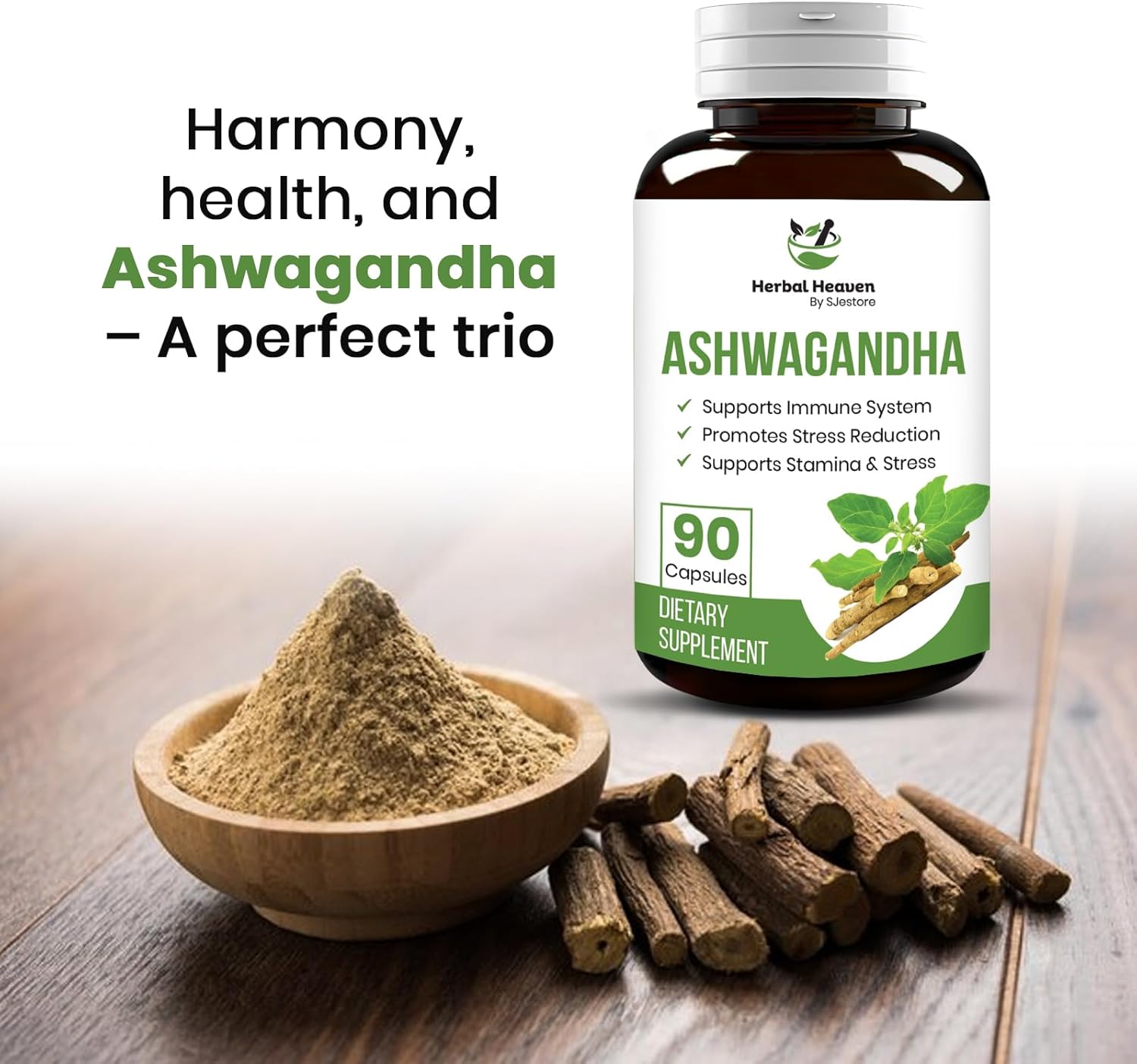 Herbal Heaven Ashwagandha Capsules 90 Count - Boost Overall Wellbeing with Ashwagandha Powder Capsules