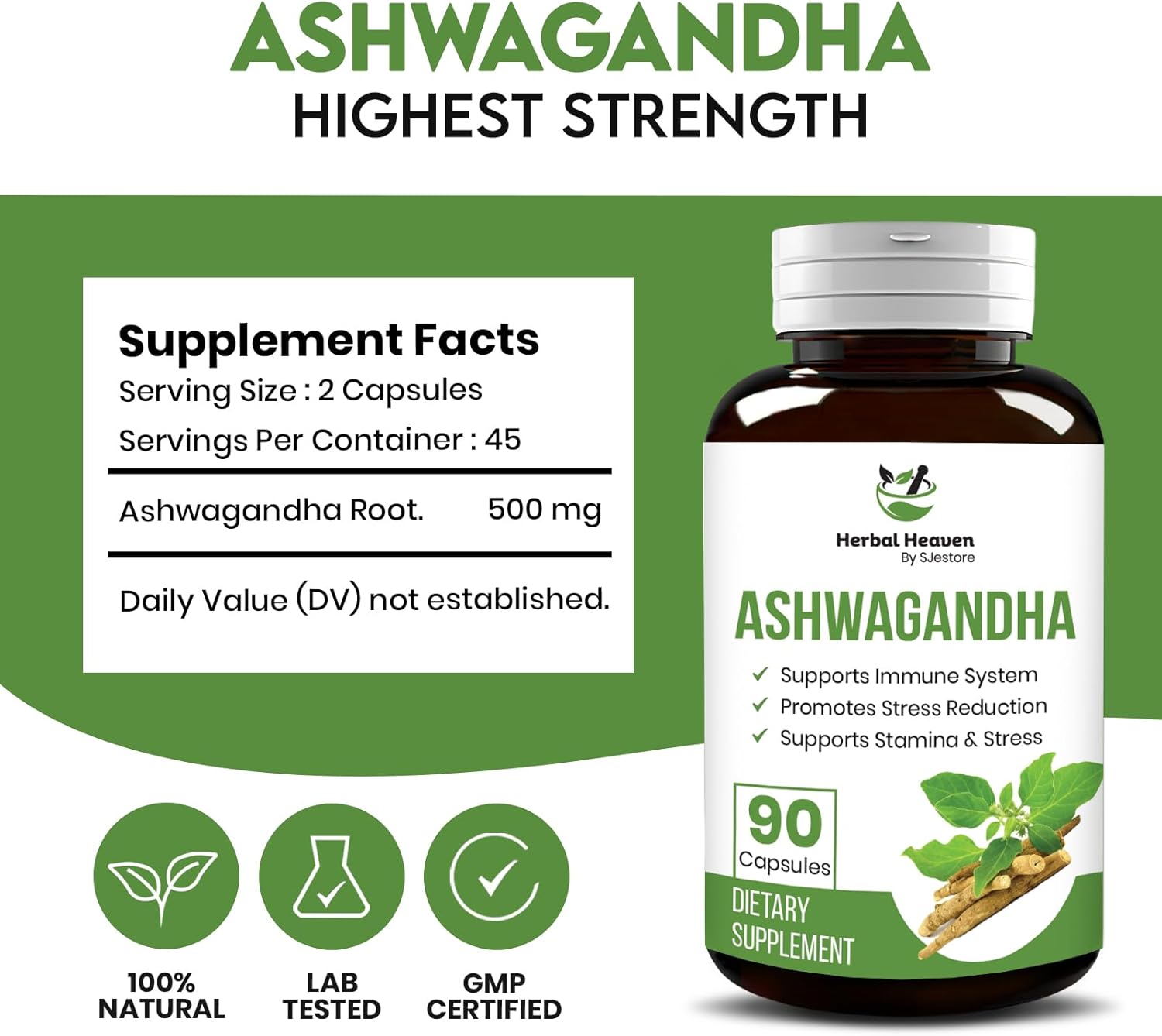 Herbal Heaven Ashwagandha Capsules 90 Count - Boost Overall Wellbeing with Ashwagandha Powder Capsules