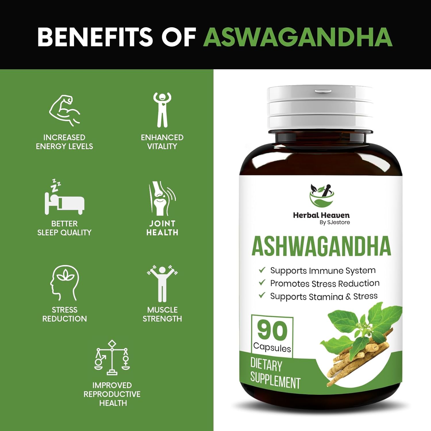 Herbal Heaven Ashwagandha Capsules 90 Count - Boost Overall Wellbeing with Ashwagandha Powder Capsules