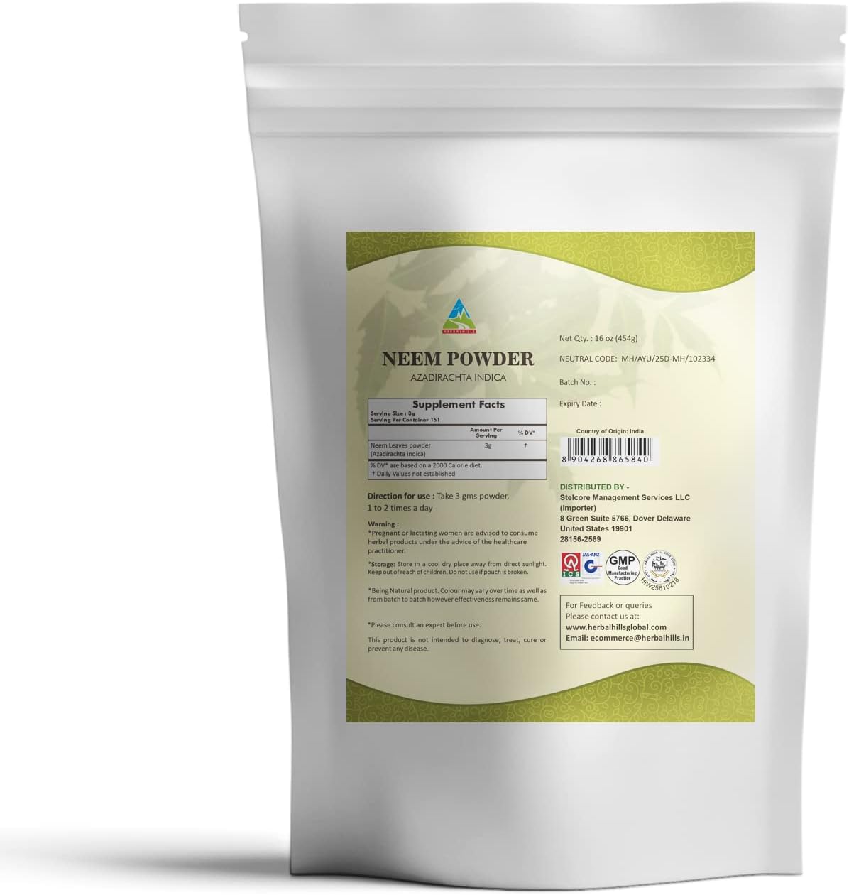 Herbal Hills Neem Leaf and Turmeric Powder Combo Pack - 16 Oz x 2